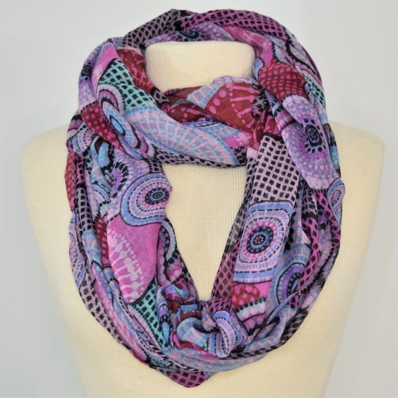 Mandala Houndstooth Infinity Circle Fashion Scarf Pink Purple Blue Scarves 64" - Picture 8 of 8